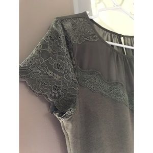 Olive green top w lace detailing